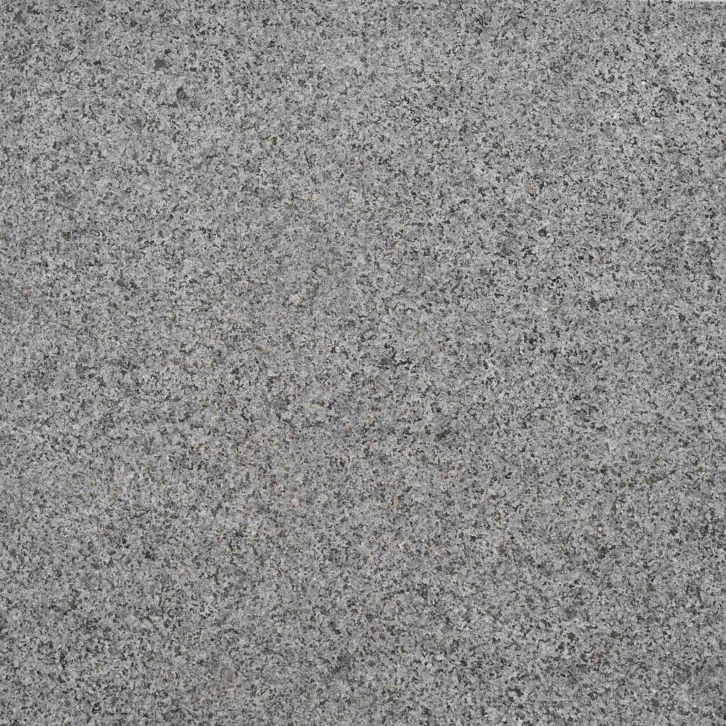 Barramundi_Exfoliated.jpg: A close-up texture shot of the Barramundi Flamed (Exfoliated) stone paver, highlighting its dark, rugged, and naturally varied surface.