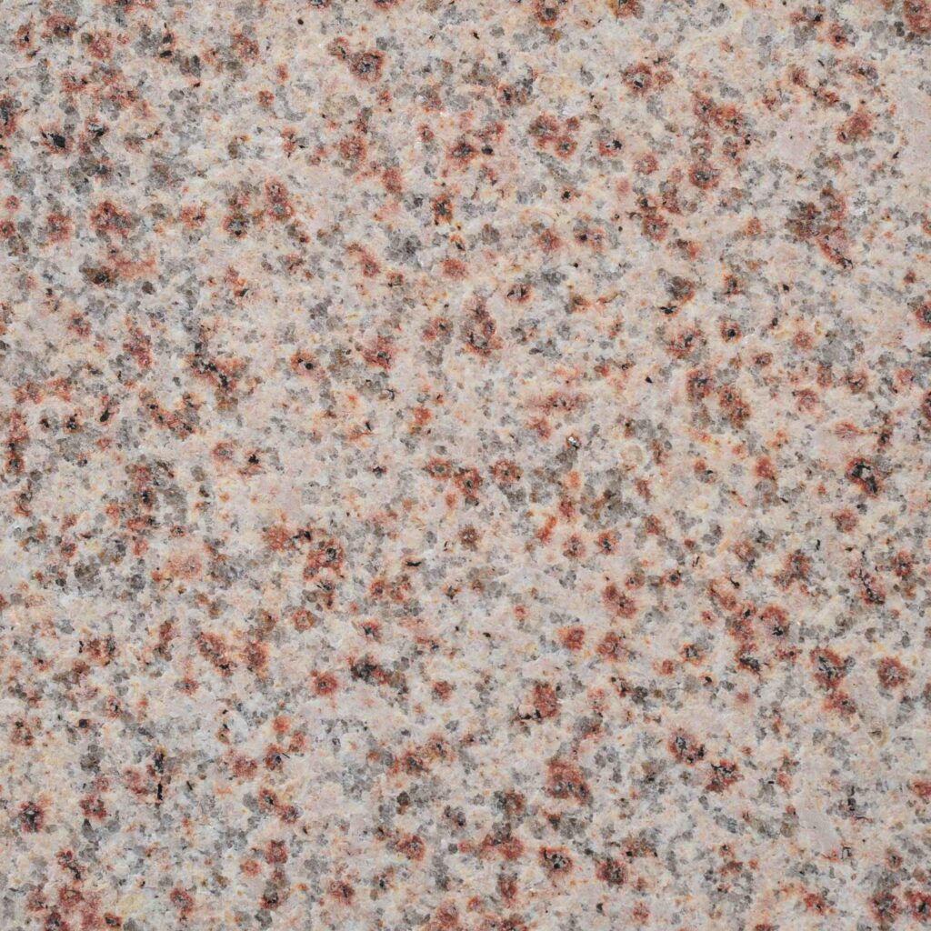 Puma_Exfoliated_2.jpg: A close-up texture shot of the Puma Flamed (Exfoliated) paver, highlighting its vibrant, multi-tonal grain of pink, white, and grey and its naturally textured surface.